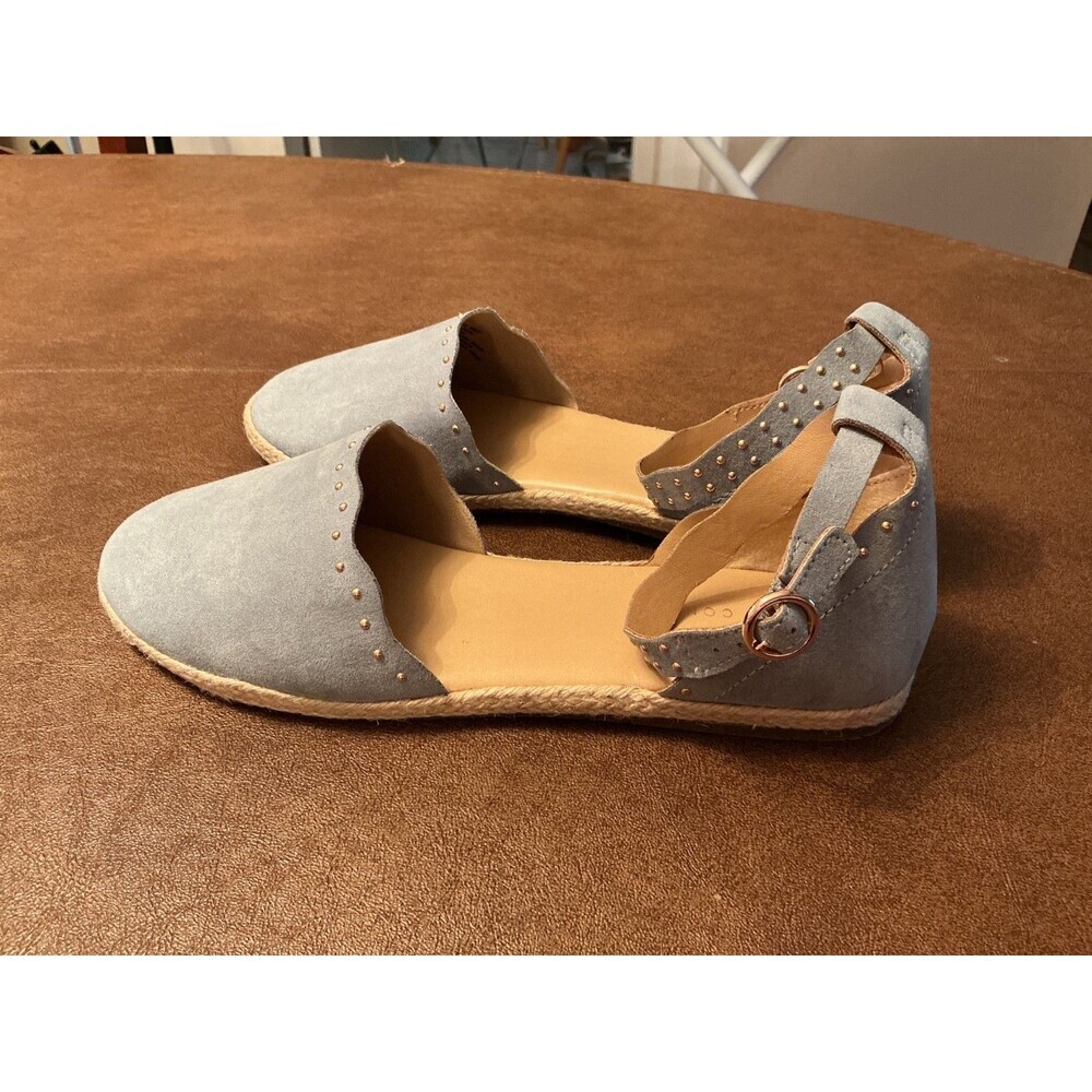 Lauren Conrad Women’s Ankle Strap Flats Sky Blue Gold Stud decor shoes Sz 7 - Picture 5 of 12
